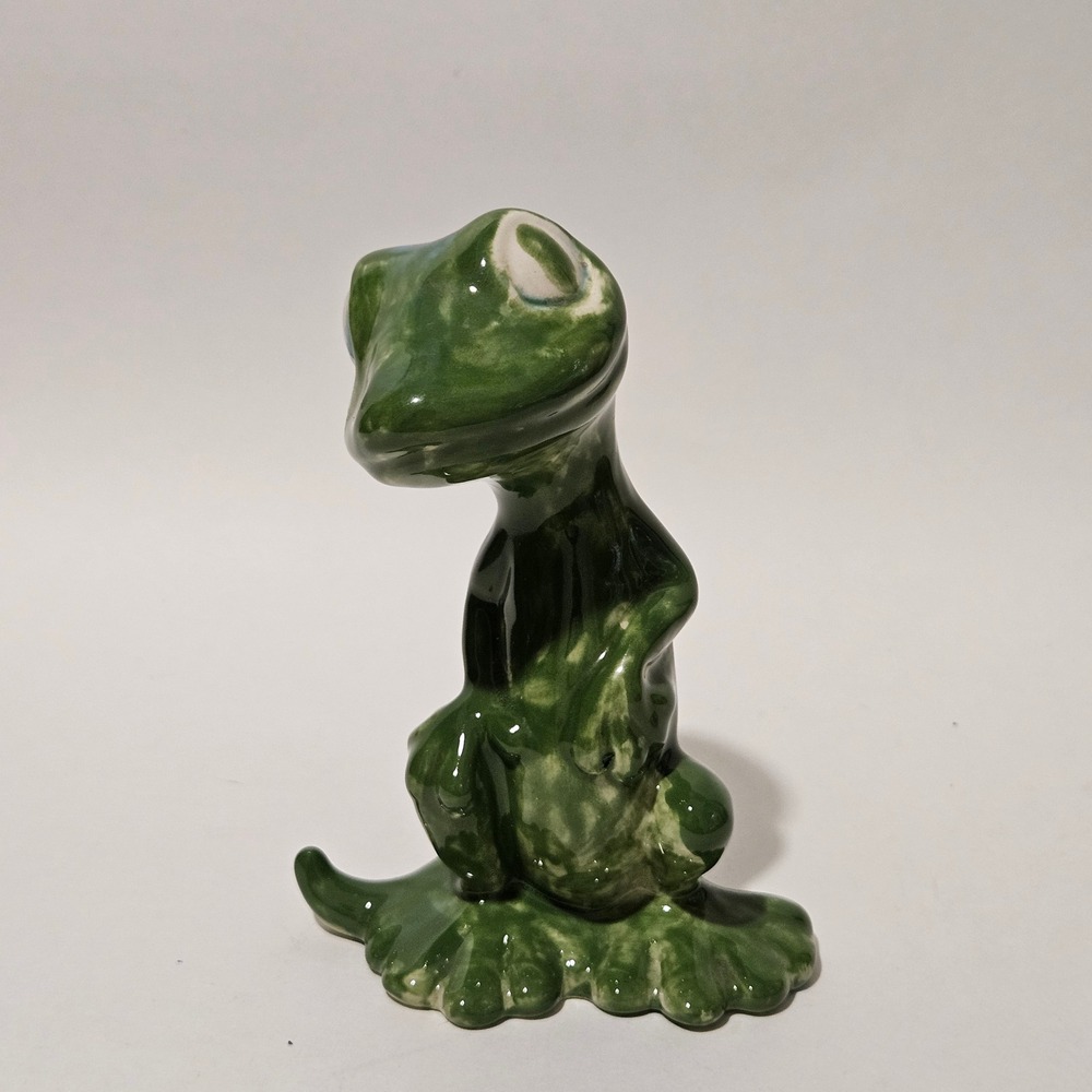 Vintage Green Drip Glaze Ceramic Frog Figurine Whimsical Toad Statue 5.5 Inch